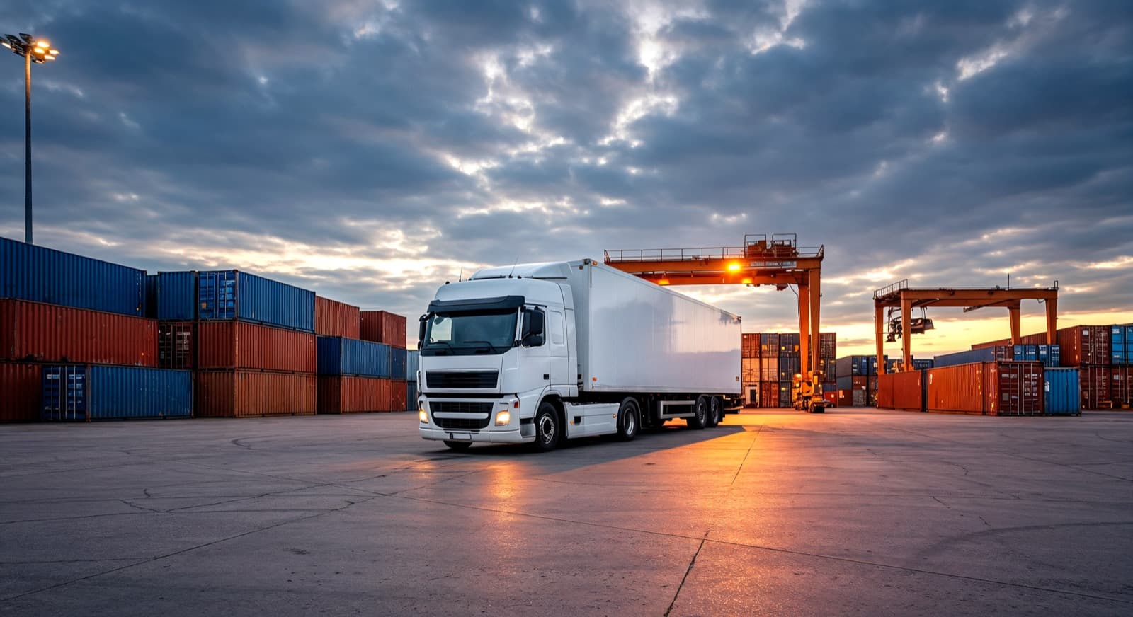 Trucks moving along a highway representing land cargo and road freight
